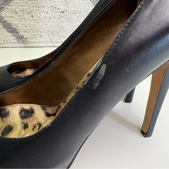 Sam Edelman Women’s 9.5 Black/Gold Heels Platform Leather Pumps Stiletto 4” Heel - Picture 4 of 10